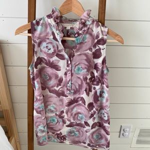 Loft watercolor flower ruffle blouse
